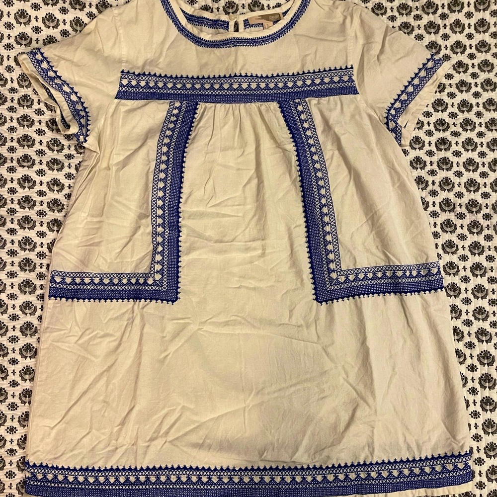 White and blue embroidered mini dress